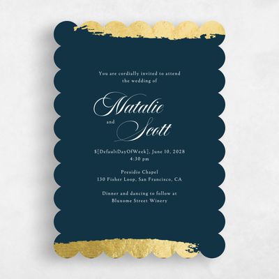 Blue Scalloped Wedding Invitation - Casey Portrait Foil