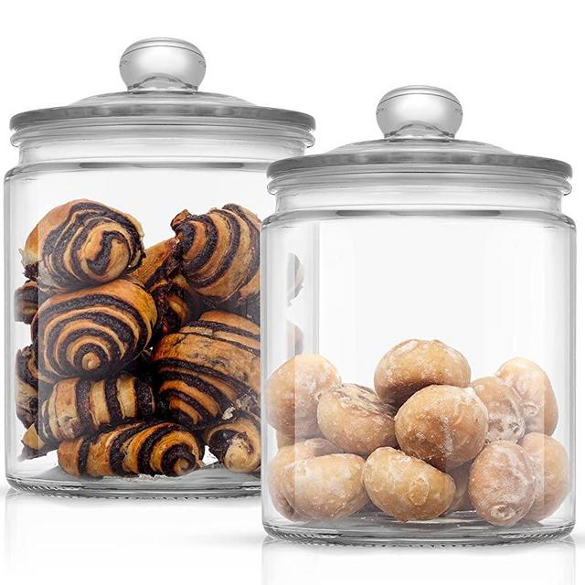 JoyJolt Elegant Cookie Jar. 2 Large Glass Jar With Glass Lid. Cookie Jars for Kitchen Counter with Lids, Candy Jar, Decorative Apothecary Jar, Large Canisters, Half Gallon Glass Jar with Lid Airtight