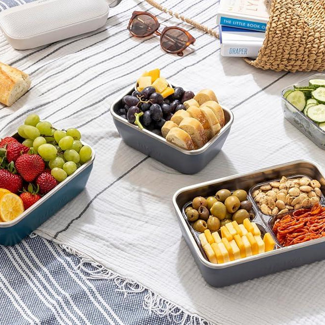 RIGWA REX TRIO SET - NAVY, Includes 26 oz, 36 oz, & 46 oz Insulated Lunch Boxes, 2 Dressing Containers