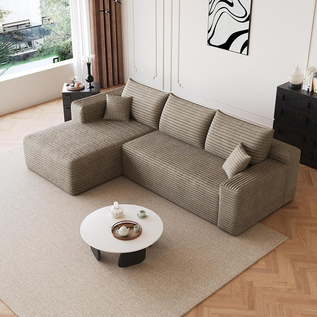 AUGOP 96" Sectional Couches for Living Room Modern Modular Sofa with L-Shape Couchs Upholstered Boneless Couch Deep Seat Sectional Couch with Chaise (Camel, 96" Left Facing Chaise+2Seaters)