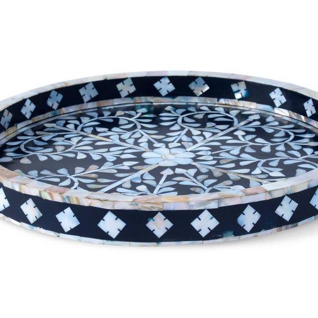 Round Mother-of-Pearl Tray — Blue