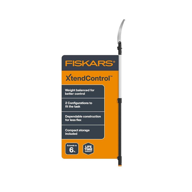 Fiskars XtendControl Extendable Tree Pruner (6 ft), Pole Saw, Adjustable Branch Trimmer with 15" X1 Saw and Hand Saw, 3-6 ft Extension Pole, and Secure Locking System for Precision Cutting