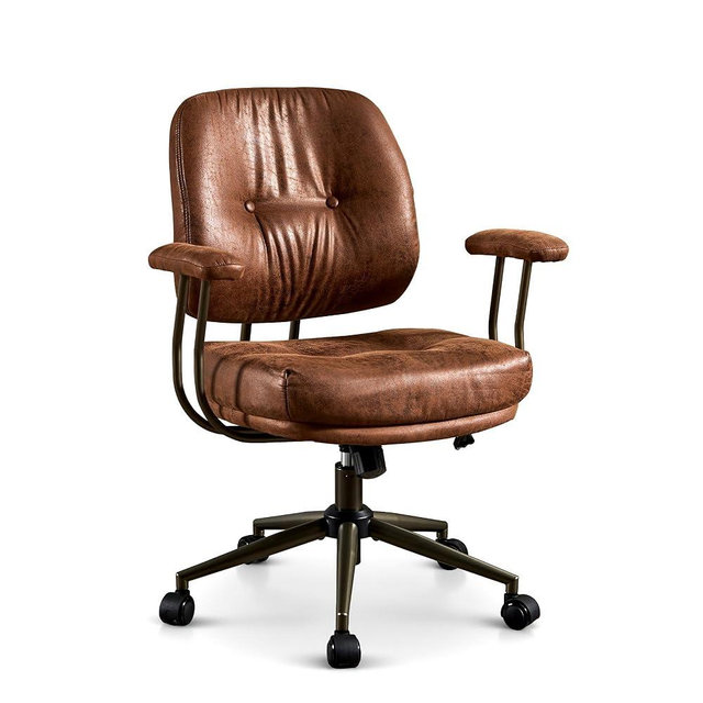 ovios Ergonomic Office Chair, Mid Back Faux Leather Executive Chairs with Thick Cushion, Comfy Mid-Century Modern Swivel Rolling Computer Armchair (Dark Brown, Suede Leather)