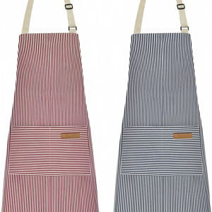 2 Pack Couple's Kitchen Aprons - Pink/Blue Pinstripes