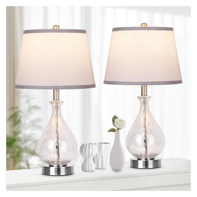KTMBDW Touch Bedside Lamp, 3-Way Dimmable Farmhouse Table Lamps for Nightstand with Fabric Shade, Desk Lamp for Kids Reading, Home Office, White