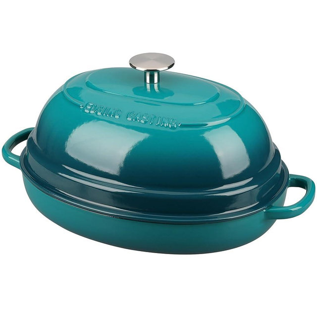 EDGING CASTING Enameled Oval Cast Iron Dutch Oven Pot with Lid, Bread Dutch Oven for Sourdough Bread Baking, Dutch Oven Bread, Bread Oven, 6QT, Darkcyan