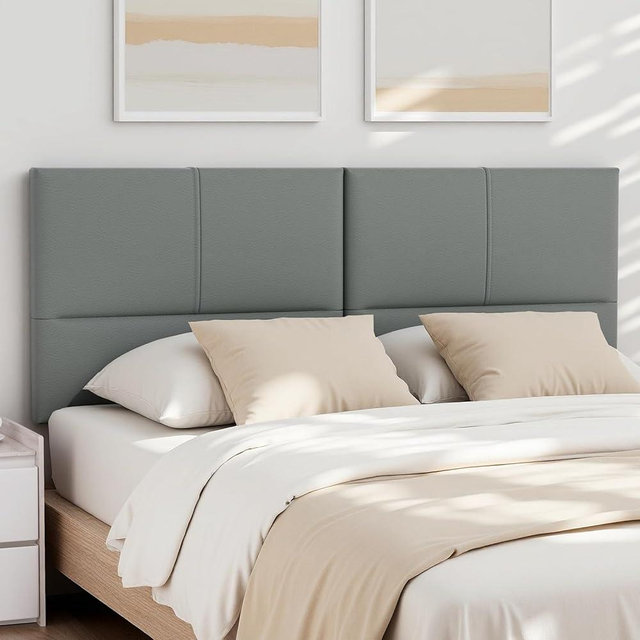 Vinahomar Upholstered Headboard King Size, Solid Wood Head Board with Sturdy Metal Legs, Leather Bed Headboard with Height Adjustable, Gray