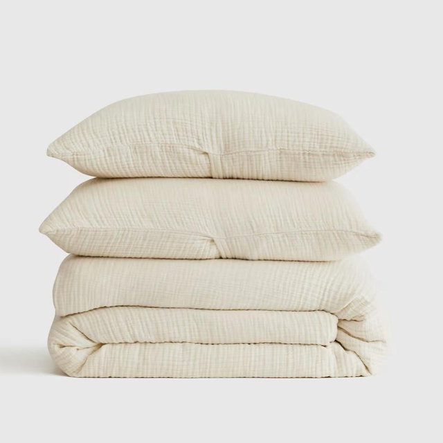 Organic Cotton Gauze Duvet Cover Set - Undyed, King/Cal King