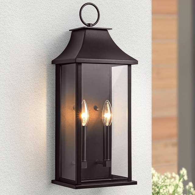 Lawyettle Dusk to Dawn Outdoor Wall Sconces 2-Light, 20.6" Large Outside Wall Sconce, Bronze Wall Light Fixture with Glass, Waterproof Exterior Lamp for House, Porch, Garage
