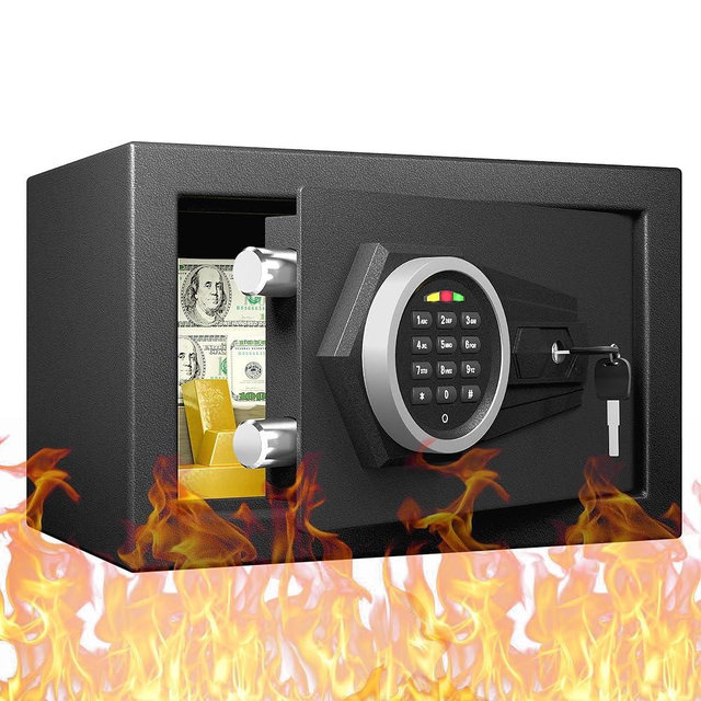 Karbeen 0.5 Cub Fireproof Safe Box, Small Safe with Digital Keypad, Mute Function and Anti-Theft Locking System, All Wrapped Edge Design Home Safe for Money Jewelry Document Valuable