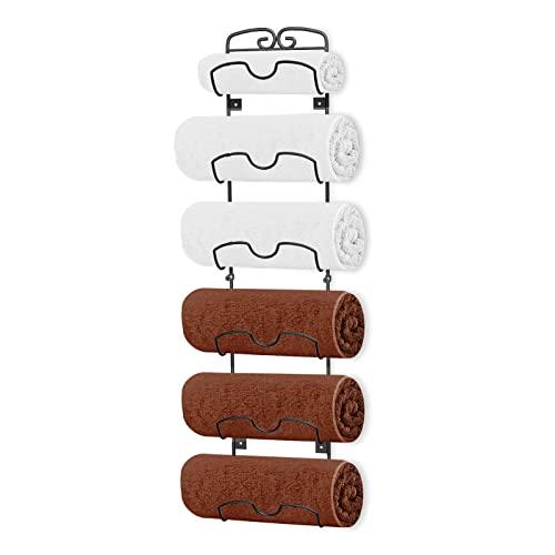 Bextsrack Towel Rack Wall Mounted Metal Wine Rack Towel Shelf Holder Storage with 6 Compartments for Bathroom Hand Towels, Washcloths