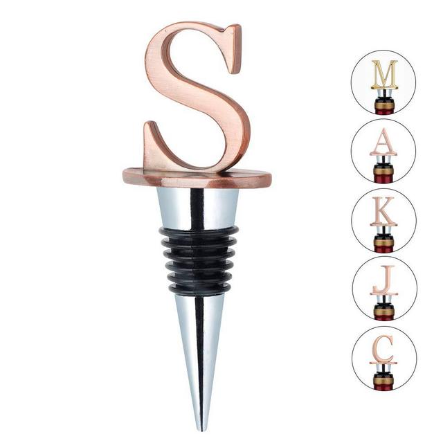 Wine Stoppers - Stainless Steel Letters Wine Stopper, Silicone Reusable Wine and Beverage Bottle Stopper, used for Bar, Kitchen, Holiday Party, Wedding Keep Wine Fresh (S)