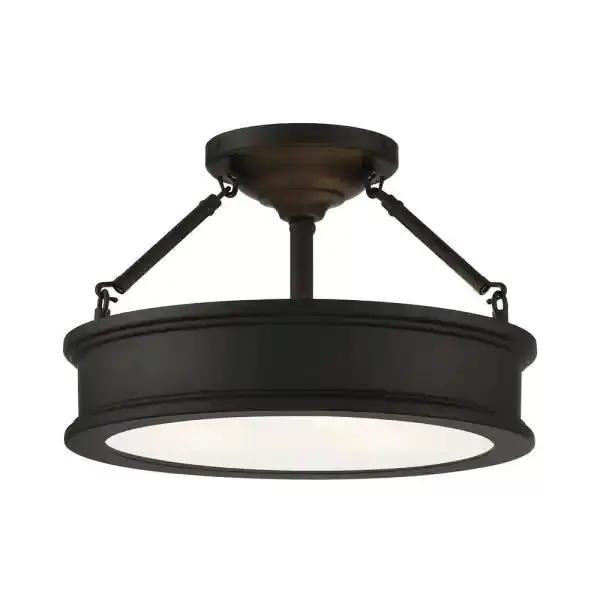 Grafton 15 in. 3-Light Coal Semi-Flush Mount Ceiling Light