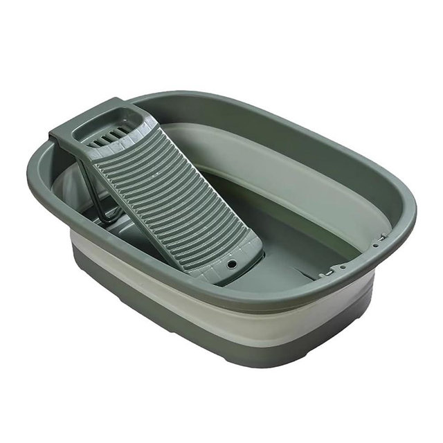 Large Washboard Basin Laundry,Collapsible Plastic Basin for Hand Washing Clothes,Laundry tub with Washboard, Portable Laundry Basket,Space-Saving,Foldable Bathing -Pet Bathtub, Plastic tub（Green）