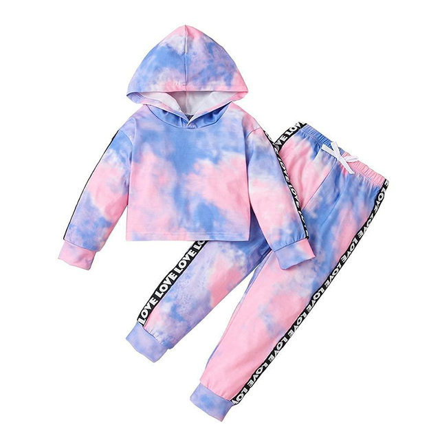 Axumity Toddler Baby Girls Clothes Long-sleeve Tie Dye Hoodie Sweatshirt Joggers Pants Hooded Outfits Set