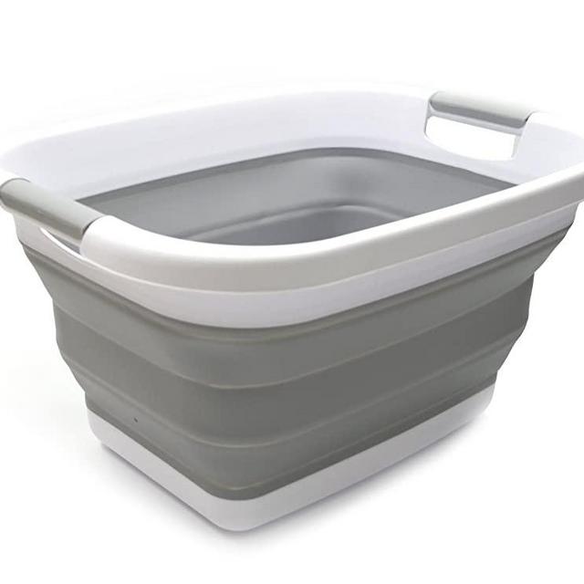 SAMMART 19.3x15x10 inches Small Size Collapsible Laundry Basket/Tub - Foldable Storage Container/Organizer - Portable Washing Bin (Grey)