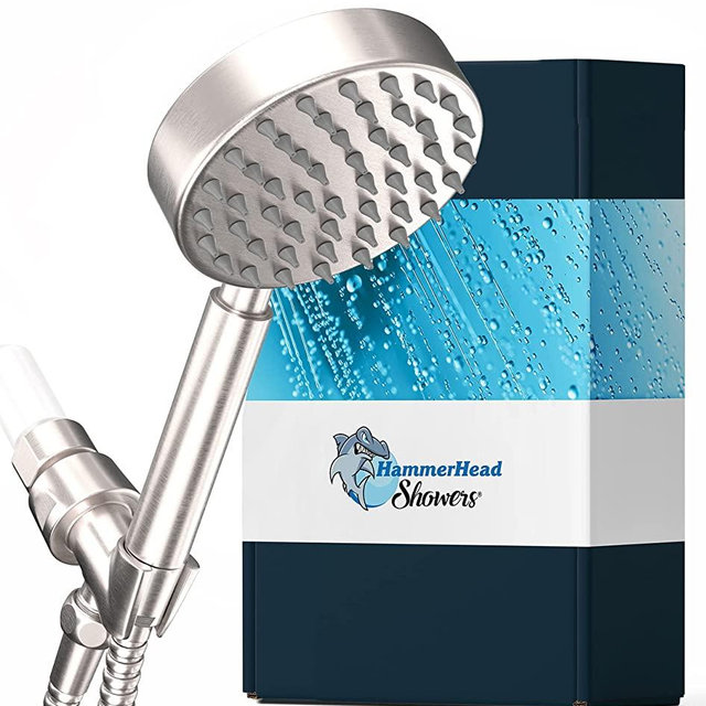 ALL METAL Handheld Shower Head with Hose and Brass Holder- BRUSHED NICKEL - 2.5 GPM High Pressure Shower Heads - Hand Shower Head with Adjustable Shower Wand Bracket - 6ft Flexible Extension