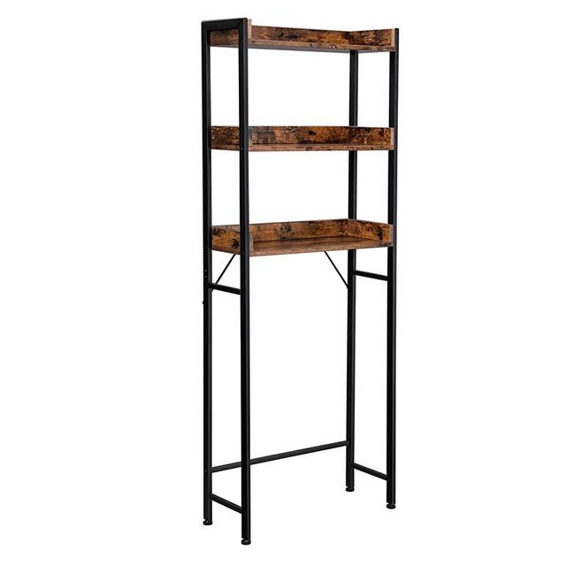 VASAGLE ALINRU 3-Tier Over-The-Toilet Rack, Tall Bathroom Storage Shelf, Space-Saving, Stable, Industrial Style, Rustic Brown and Black UBTS002B01
