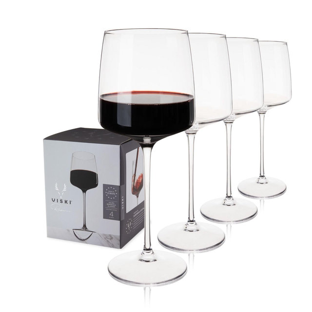 Viski Reserve Julien Crystal Bordeaux Wine Glasses - Red Wine Glasses Set of 4 - 22oz Stemmed Wine Glass for Special Occasions Gift Ideas