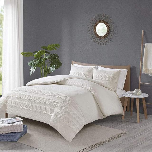 Madison Park Amaya 3 Piece Cotton Seersucker Comforter Set Ivory King/Cal King