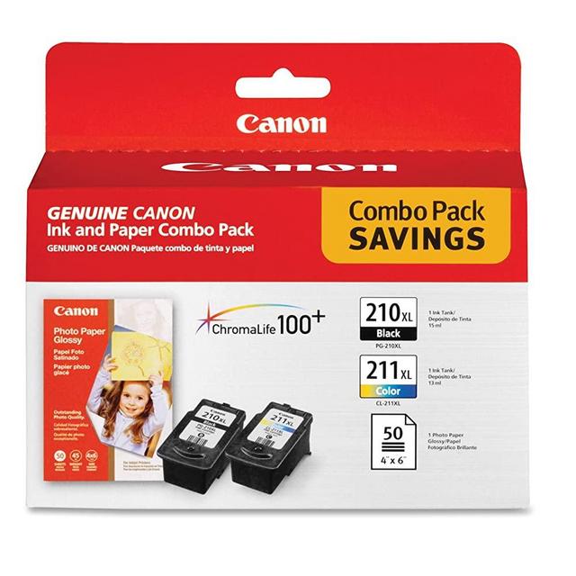 Canon 2973B004 PG-210 XL and CL-211 XL Ink and Glossy Photo Paper Combo Pack, Compatible to MP495,MP280,MP490,MP480,MP270,MP240, MX420,MX410,MX350,MX340 and MX330
