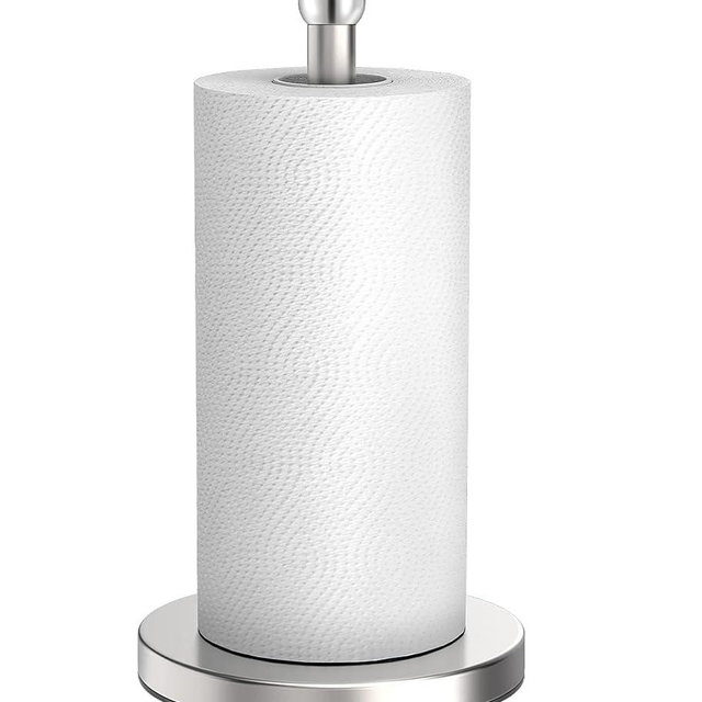 DAWNER Paper Towel Holder for Countertop, Easy One-Handed Tear, Stainless Steel, Weighted Base with Suction Cups, Non-Slip Paper Towel Stand for Kitchen, Bathroom, Brushed Nickel