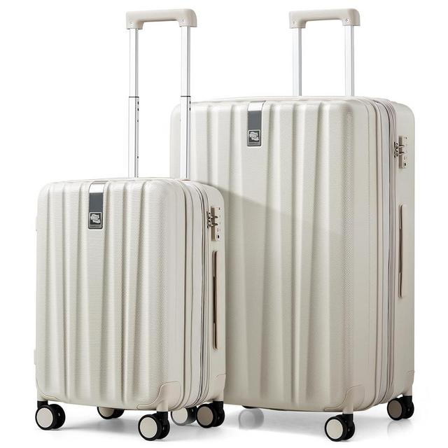 Hanke Expandable Hard Shell Luggage Sets 2 piece Carry On Luggage with Wheels Suitcases Lightweight Checked Tsa Luggage Rolling Large Suitcase Travel Luggage Bag Woman Men 20/29 Inch(Ivory White)