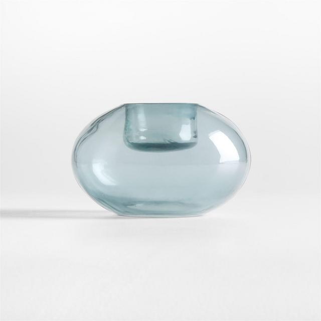 Roche Small Blue Glass Round Tealight Candle Holder 3.5"