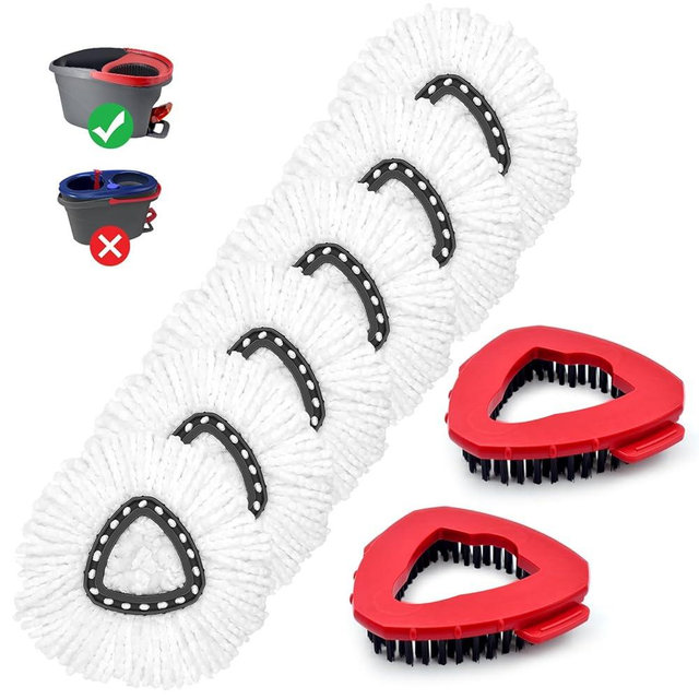 Mop Head Replacement Compatiable with Ocedar EasyWring 1-Tank System,Mircofiber Mop Heads Refill and Scrub Brush for O Cedar Easywring Spin Mop, 6 Pack Mop Refills & 2 Scrubber Head to Floor Cleaning