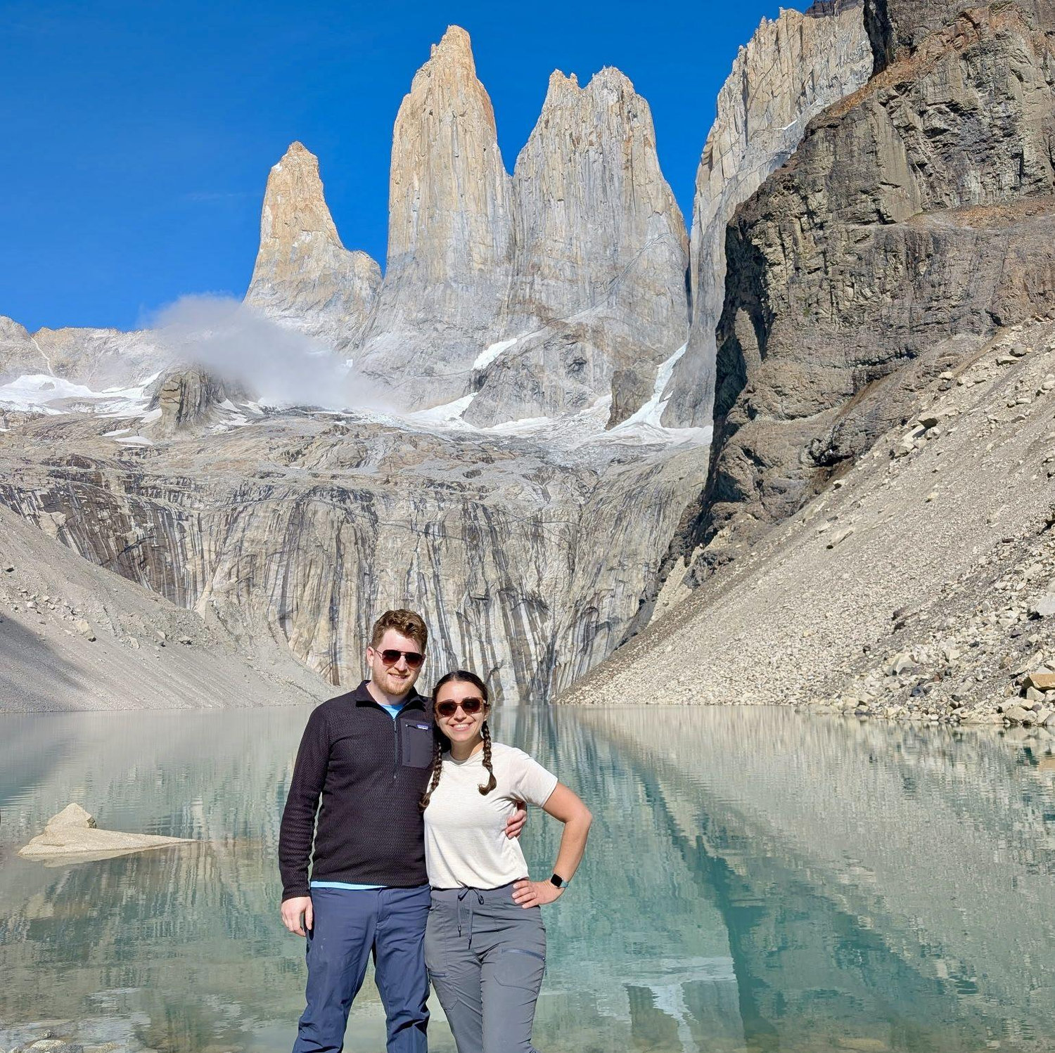 Top of the Mirrador Los Torres Hike in Chilean Patagonia (we had perfect weather)