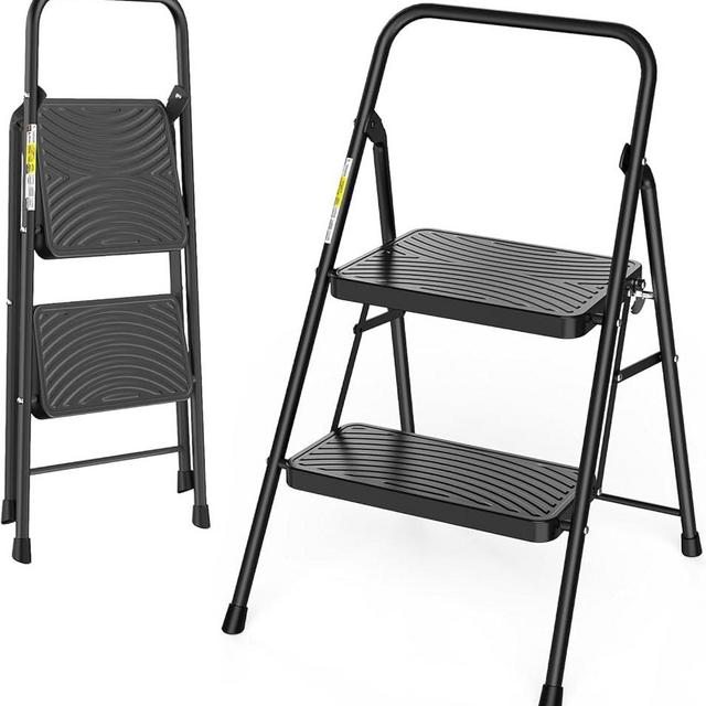 Jocauto 2 Step Ladder, Step Stool with Wide Anti-Slip Pedal, Step Ladder Folding Step Stool for Adults, Portable ladders for Home Kitchen (2 Step Ladder)