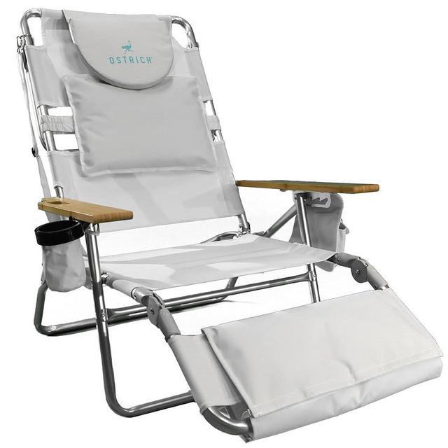 Ostrich Deluxe Padded 3-in-1 Lightweight Portable Adjustable Outdoor Folding Reclining Chair for Lawn Beach Lake Camping Lounge with Footrest