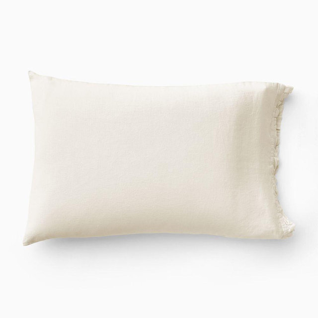 European Flax Linen Ruffle Pillowcase Set, King, Alabaster
