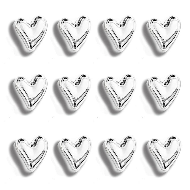 Janvelle 12PCS Refrigerator Magnets Silver Magnets for Fridge 0.83in Small Love Heart Cute Chrome Decorative Magnet Set for Home Kitchen Office Whiteboard Decor
