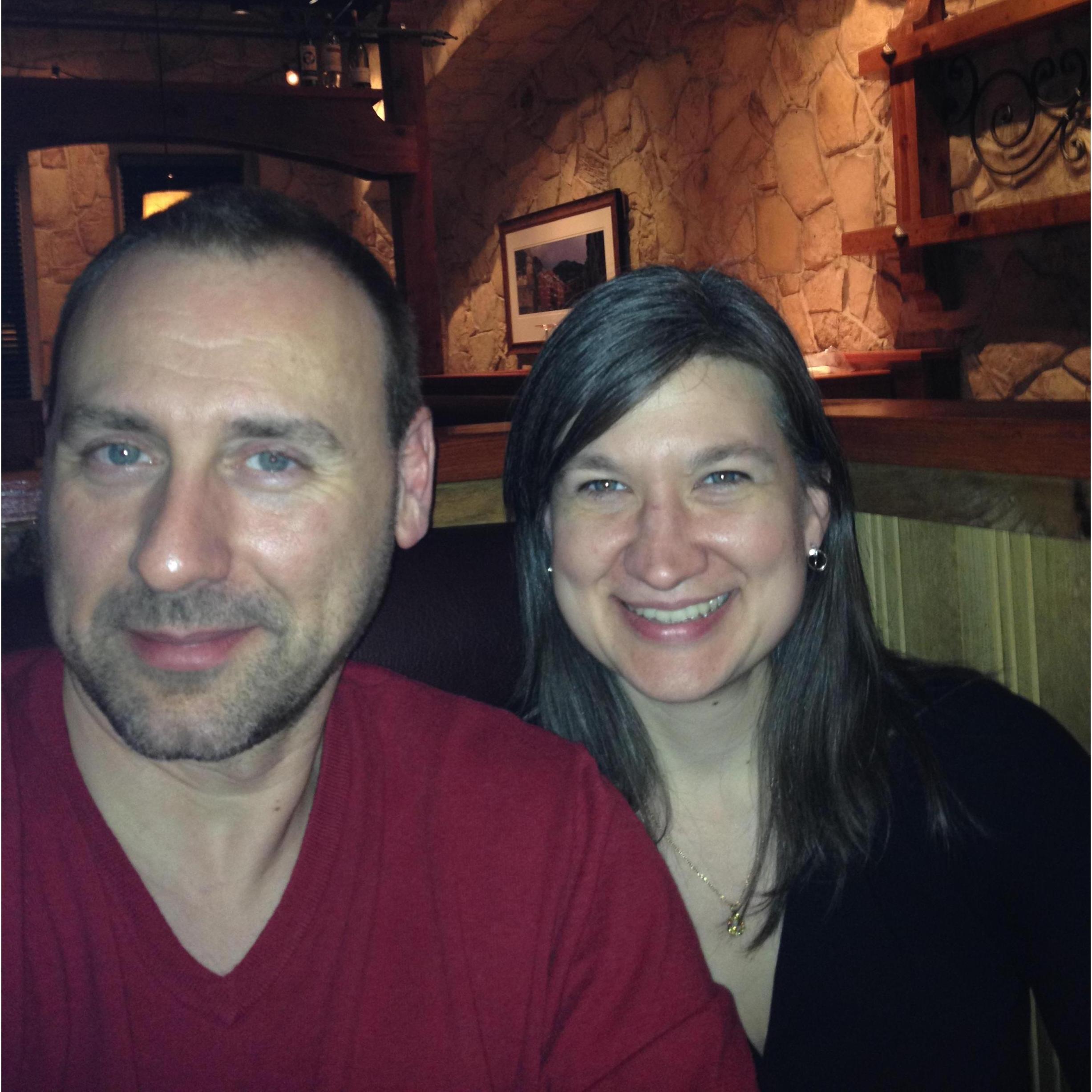 One of our first dates at Macaroni Grill.  He was already smitten!