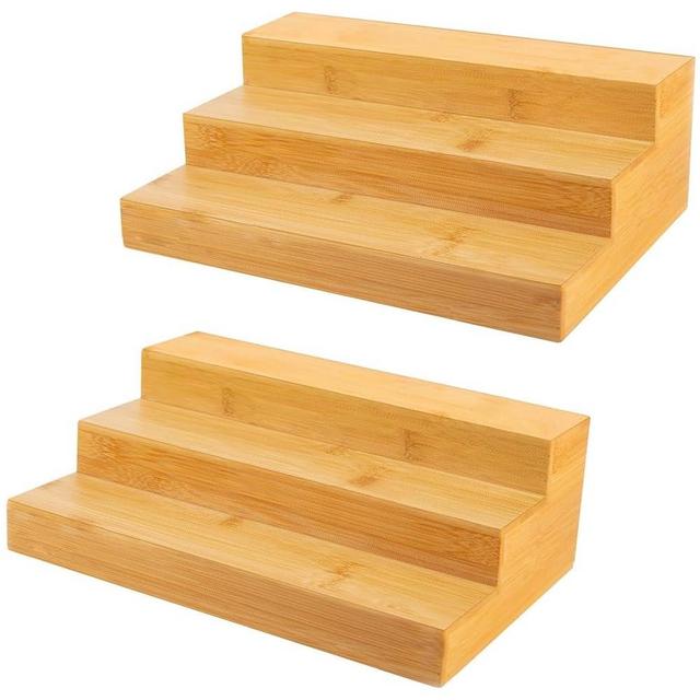 FoverOne 2 Pack Bamboo Spice Rack Organizer for Kitchen Counter, 3 Tier Spice Shelf Holder for Cabinet (Jars Not Included)