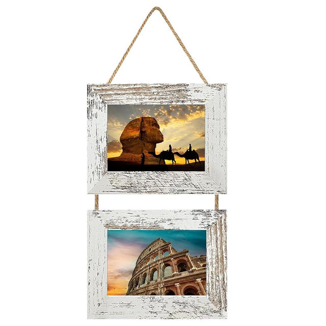4x6 Picture Frames Collage Wall Decor, Wall Hanging Picture Frames Collage with 2 Opening Rustic White