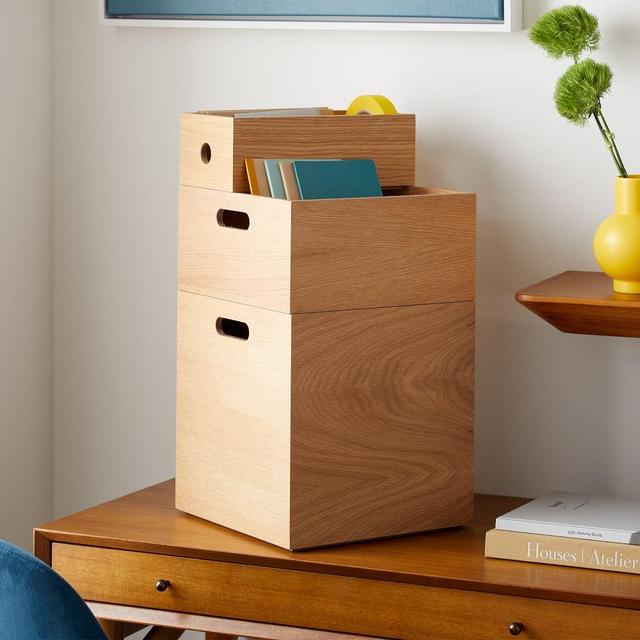 Jasper Wood Storage Basket, Multi, Oak, Set of 3
