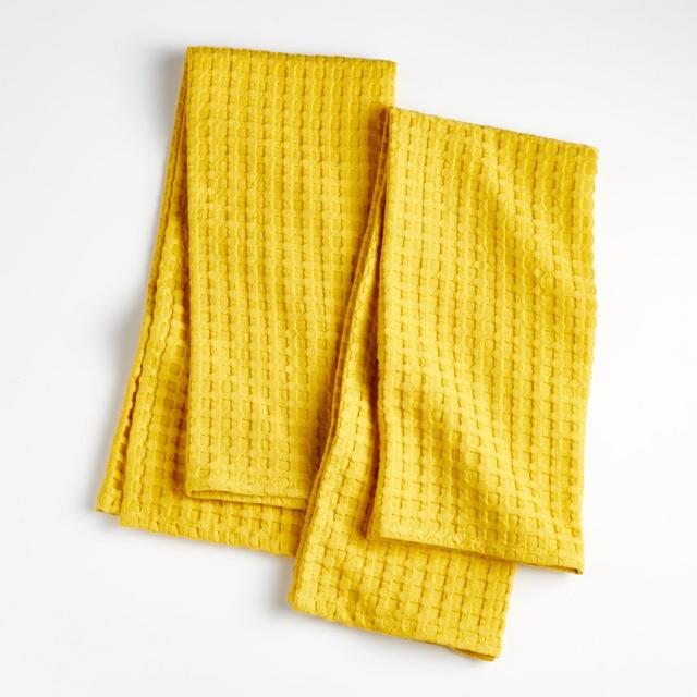 Oversized Waffle Yellow Dish Towels, Set of 2