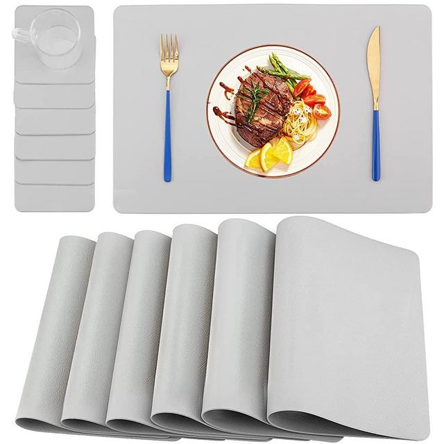 Placemats Set of 6 Table Mats Place Mats Leather Heat Resistant Mat Washable Leak-Proof Stain-Proof Waterproof Washable Modern Dining Table Decor (Beige)
