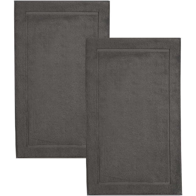 Hawmam Linen Cool Grey Bath Mats, 21 x 34 inches, Pack of 2-100% Ring Spun Cotton,[Not a Bathroom Rug] Banded Design, Highly Absorbent, Machine Washable for Bathroom Floor Towel
