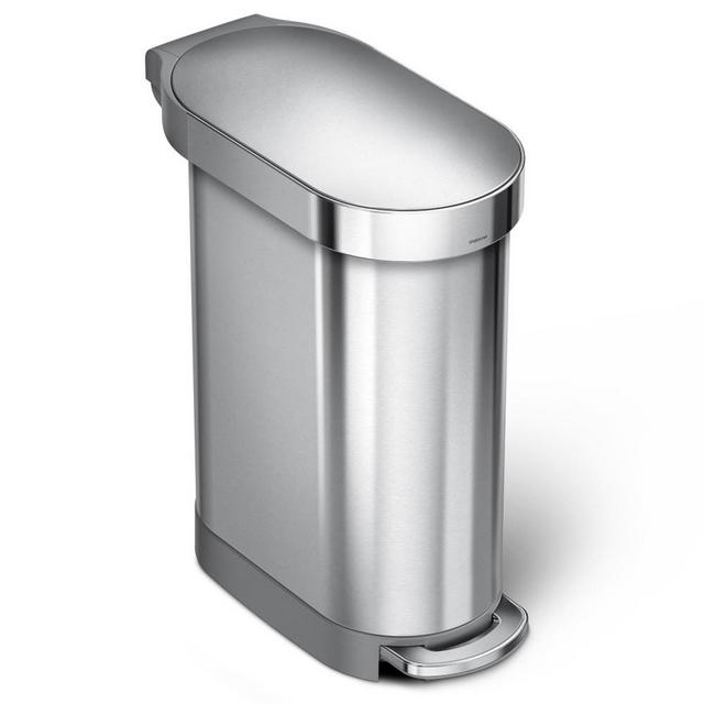 Simplehuman 45-Liter Slim Hands-Free Kitchen Step Trash Can with Liner Rim, Brushed Stainless Steel