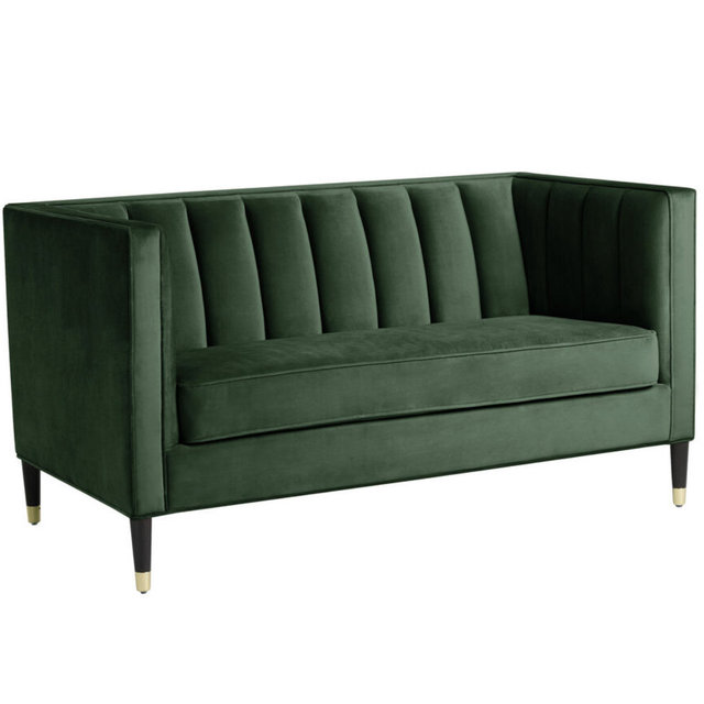 Green Pile Velvet Leanna Channel Tufted Velvet Loveseat