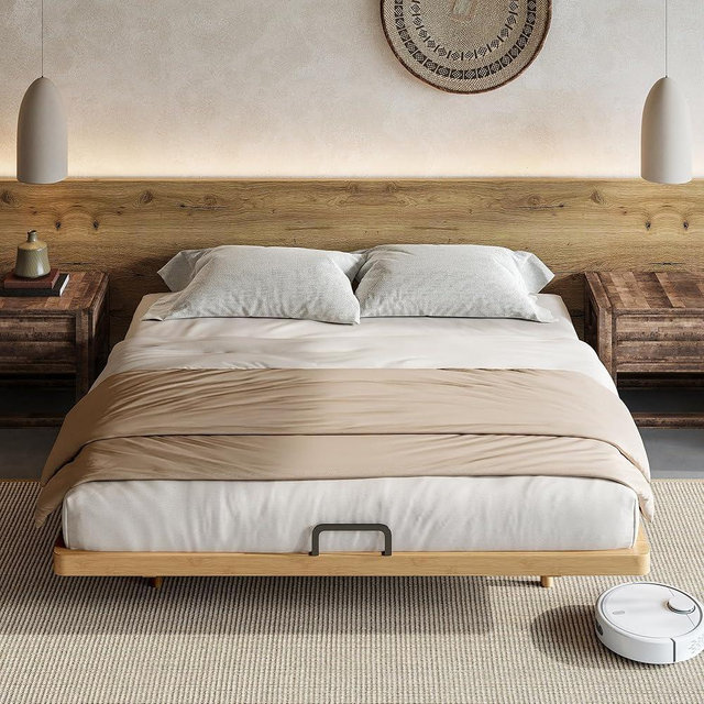 KEIKI King Size Bamboo Platform Bed, Mid-Century Modern Style Floating Bed Frame with Wooden Solid Support Slats, No Box Spring Needed, Easy Assembly, Noise Free, for Bedroom, Guest Rooms, Natural