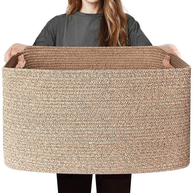 WILLITAT Large Storage Basket for Blankets, 75L Woven Blanket Storage for Living Room, Cotton Rope Baskets for Organizing, Kids Dog Toy Bin Box, Rectangle Pillow Holder Organizer, 22”x17”x12”