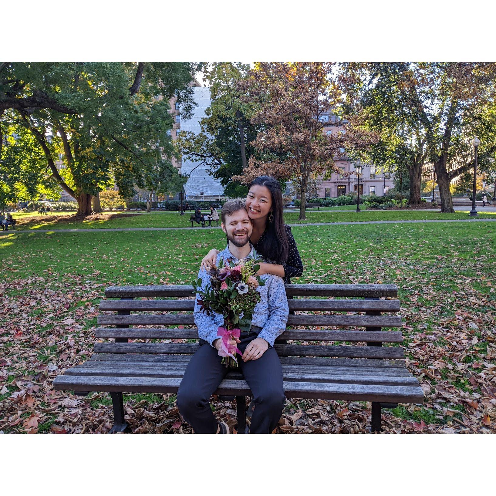 Ann made Ben hold the flowers for this one