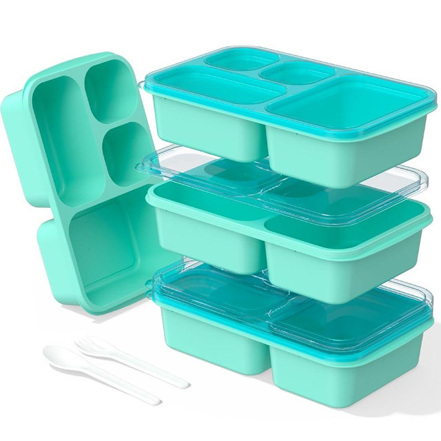 Enstphjoy Bento Lunch Box - 4 Pack, 4-Compartment Meal Prep Containers, Adult Bento Box, Microwave & Dishwasher Safe (PP(Blue))