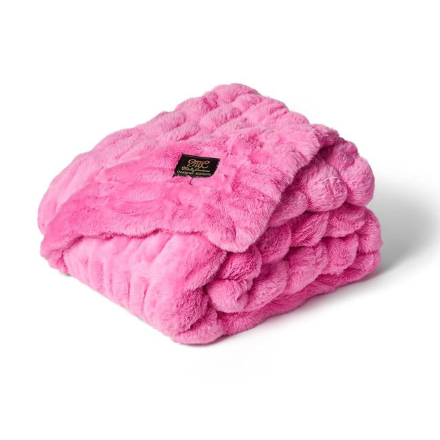 Minky Couture Hugs Blanket - Extra Plush Blanket for Premium Gifting - Stretchy Bubbled Cozy Throw - Silky Smooth - Durable & Machine-Washable - Travel-Friendly - Travel, Pink