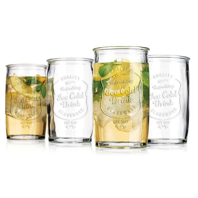Glaver's Set of 10 Ice Cold 16 oz. Mason Drinking Glasses with Handles. Quality Refreshing Ice Cold Embossed Logo Jars for Beverages, Cocktails
