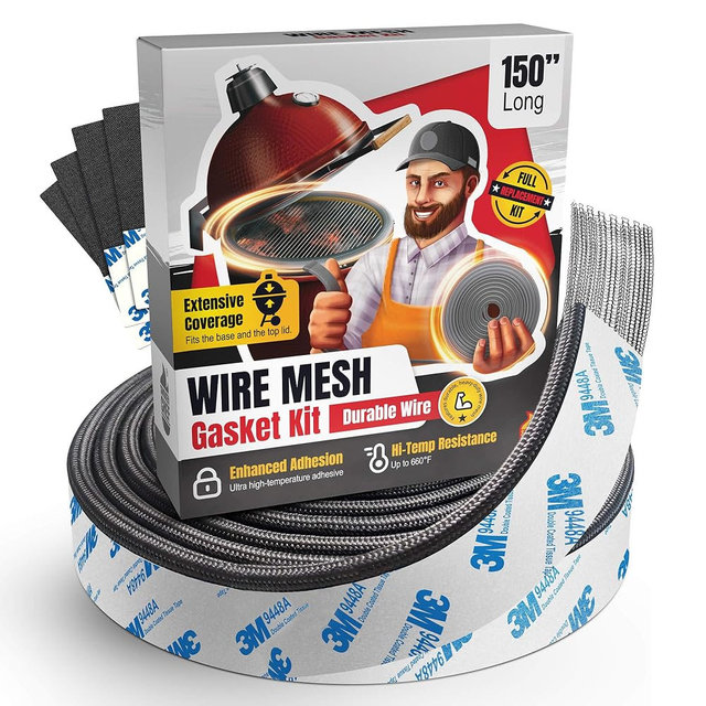 Wire Mesh Gasket Kit Fit for Kamado Joe Classic - 150" Fiberglass Gasket Replacement Kit - Fit for Big Green Egg - Kamado Accessories & Replacement Parts - Smoker Gasket Seal